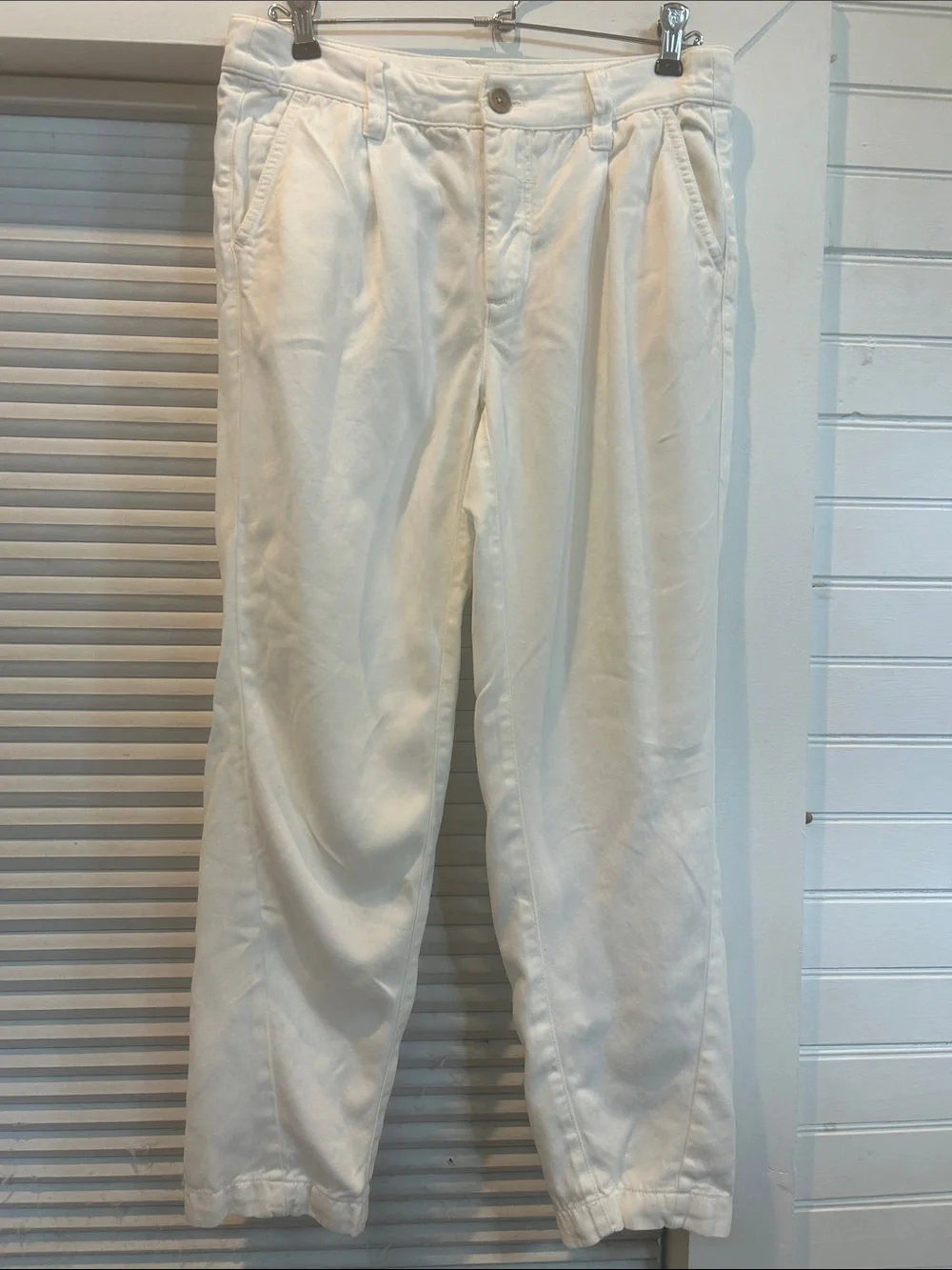 by Anthropologie Pleated Trouser Cream Lyocell Cropped Straight Leg Pants Sz 26